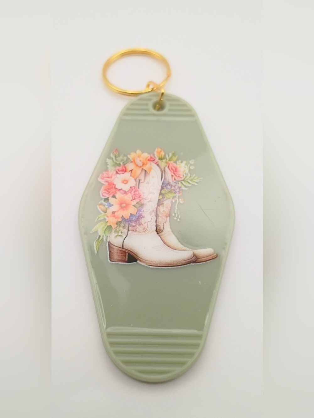Floral Cowgirl Boot Keychain Card Holder - Sage Green